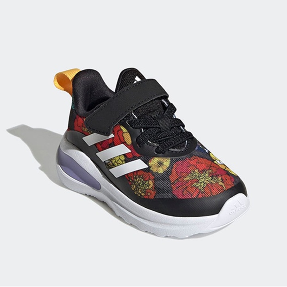 Adidas Infant Girl Baby Black Floral FortaRun Velcro Strap Running Shoes Sneaker - Picture 1 of 10